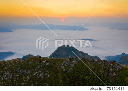 Aerial view of Doi Pha Mon misty mountain landscape view in morning in Chiang Rai province, Thailand 73161411