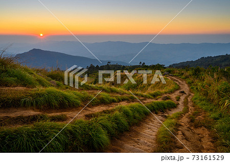 Beautiful mountain landscape at sunsest at Phu Chi fa or Phu Chee fah Beautiful mountain landscape at sunsest at Phu Chi fa or Phu Chee fah 73161529