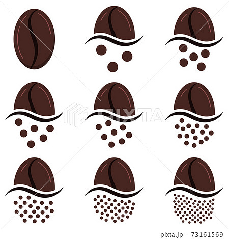 Coffee grind size chart grains icon set isolated on white background. 73161569
