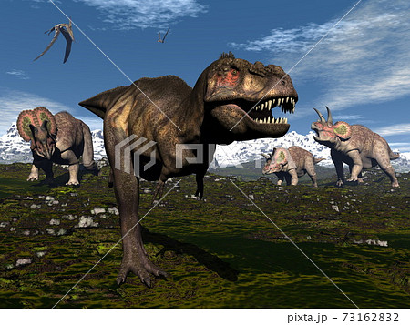 Tyrannosaurus rex attacked by triceratopsのイラスト素材 Tyrannosaurus rex attacked by triceratopsのイラスト素材