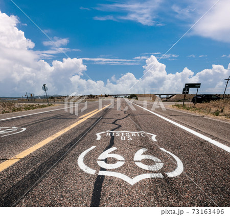 Street sign on historic route 66 in California 73163496