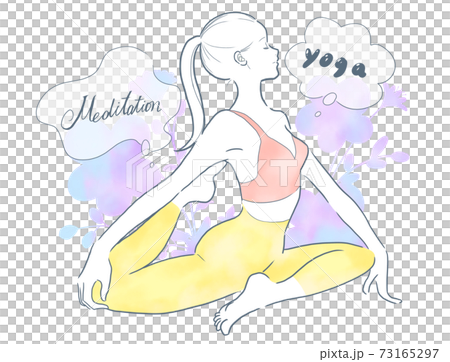 女人在做瑜伽/藍色的花 73165297