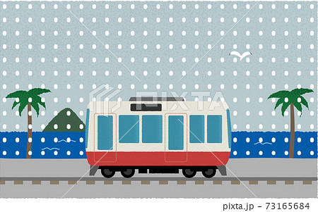 雪の中 海沿いを走る電車のベクターイラストのイラスト素材