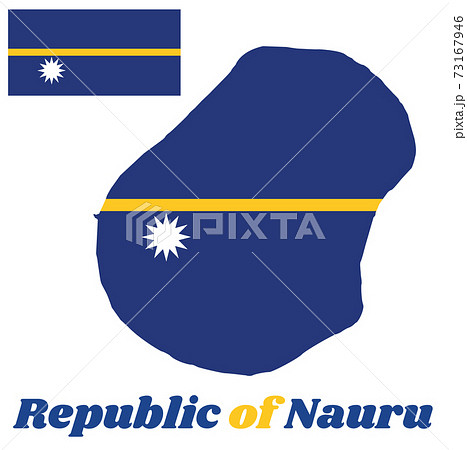 Map outline and flag of Nauru, with name text Republic of Nauru. 73167946