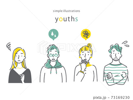 シンプルでおしゃれな線画イラスト 若者 シンプルでおしゃれな線画イラスト 若者 73169230