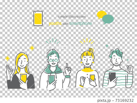 Simple and fashionable line art illustrations for young people with smartphones 73169232