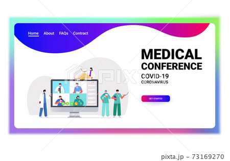 team of doctors having video conference mix race medical specialists discussing during virtual meeting 73169270