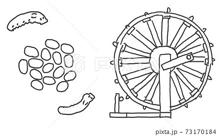 奄美大島紬の工程イラスト 蚕と繭と糸繰りのイラスト素材