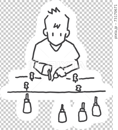 奄美大島紬の工程イラスト 刷り込み染色のイラスト素材