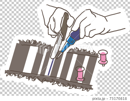 奄美大島紬の工程イラスト　刷り込み染色 73170818