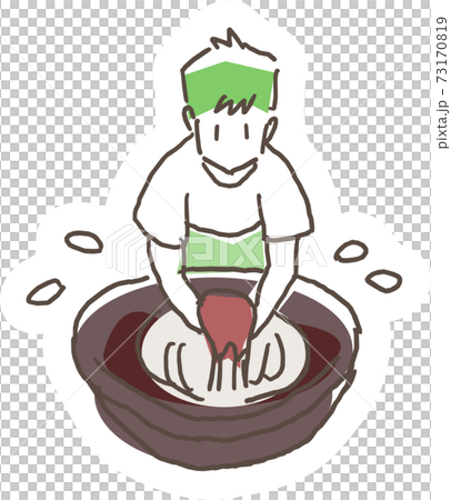 奄美大島紬の工程イラスト　テーチ木染め 73170819