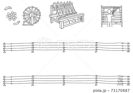 奄美大島紬の工程イラスト　蚕から糊張りまで 73170887