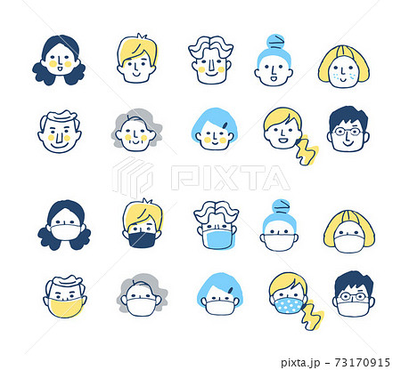 マスクをする人々 マスクを外す人々 顔アイコンセット マスクをする人々 マスクを外す人々 顔アイコンセット 73170915