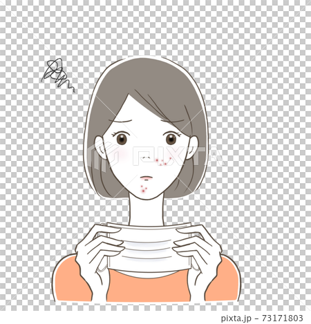 口罩引起的痤瘡和皮膚粗糙的婦女 口罩引起的痤瘡和皮膚粗糙的婦女 73171803
