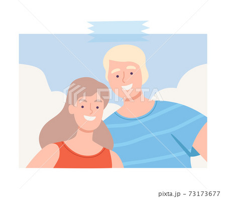 Shot of Happy Young Couple Making Selfie Using Smartphone, Friends Spending Time Together and Photographing Cartoon Vector Illustration Shot of Happy Young Couple Making Selfie Using Smartphone, Friends Spending Time Together and Photographing Cartoon Vector Illustration 73173677