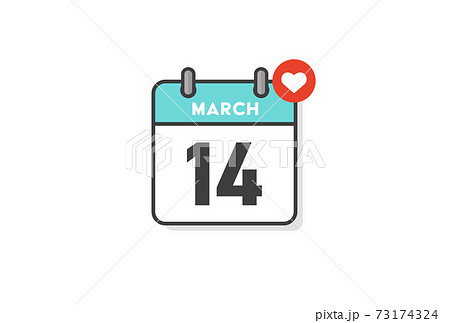 ホワイトデーのイメージ素材 シンプルで見やすい 3月14日のハートのバッジ付き日めくりカレンダーのイラスト素材