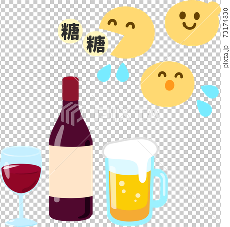 酵母のキャラクターとワインとビールのイラスト素材