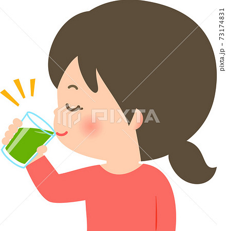 緑色のジュースを飲む若い女性のイラスト素材
