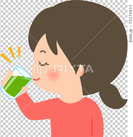 緑色のジュースを飲む若い女性のイラスト素材