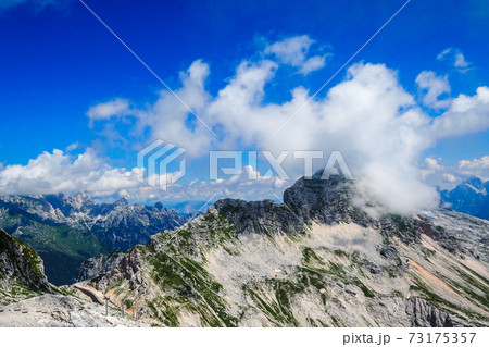 Julian Alps and Triglav National Park in Slovenia, defocused 73175357