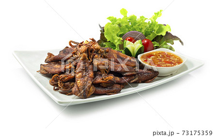 Crispy Squids Deep Fried Served Spicy Sauce Thaifood Style 73175359