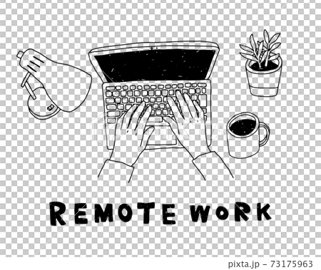 リモートワークの手描きイラスト ノートパソコン 在宅ワーク テレワーク スケッチ おしゃれ シンプル リモートワークの手描きイラスト ノートパソコン 在宅ワーク テレワーク スケッチ おしゃれ シンプル 73175963