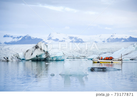 Tourists on amphibious vehicle at Jokulsarlon Tourists on amphibious vehicle at Jokulsarlon 73177871