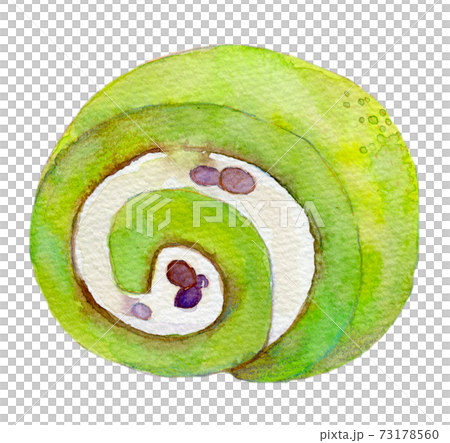 ロールケーキ　水彩イラスト　抹茶 73178560