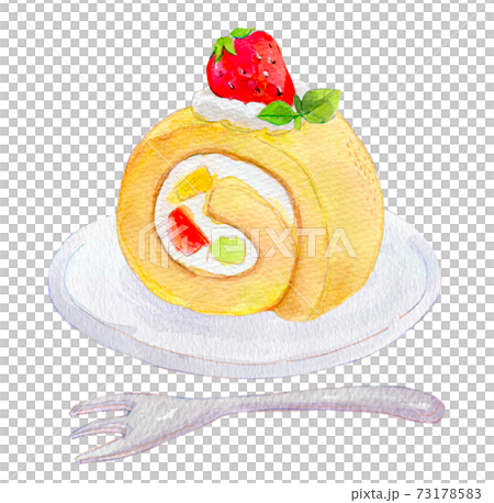 Roll cake watercolor illustration strawberry 73178583