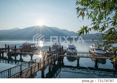 Sun Moon Lake pier during sunrise, Taiwan Sun Moon Lake pier during sunrise, Taiwan 73178787