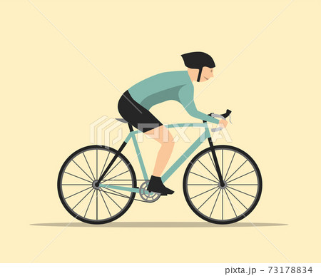 Flat cyclist illustration. Moving biker. Man riding a bicycle. Flat cyclist illustration. Moving biker. Man riding a bicycle. 73178834