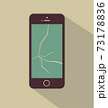 Flat vector illustration of phone with cracked screen and shadow. Flat icon. 73178836