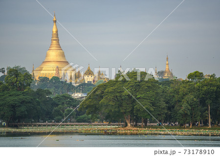 Shwedagon pagoda from kandawgyi lake, Yangon, Myanmar 73178910