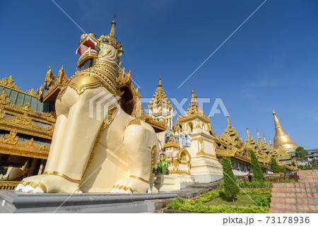 a lion statue at Shwedagon Pagoda, Yangon, Myanmar a lion statue at Shwedagon Pagoda, Yangon, Myanmar 73178936