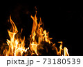 Fire flames on a black background. Abstract fiery texture. Realistic fire flames burn movement frame. Texture for Design. The texture of fire. Fire flames background. Blazing campfire. Sensitive 73180539