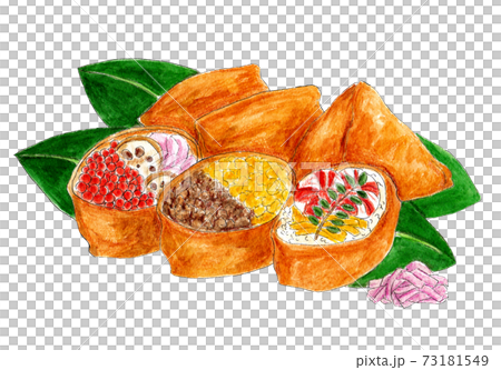 Watercolor illustration of Inari sushi at Hatsuuma 73181549