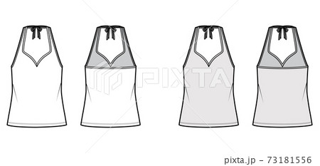 Tank halter sweetheart neck top technical fashion illustration with bow, oversized, tunic length. Flat apparel Tank halter sweetheart neck top technical fashion illustration with bow, oversized, tunic length. Flat apparel 73181556