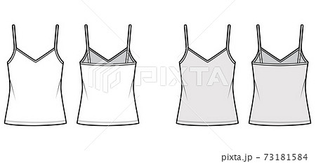 Camisole V-neck cotton-jersey top technical fashion illustration with thin adjustable straps, oversized, tunic length. 73181584
