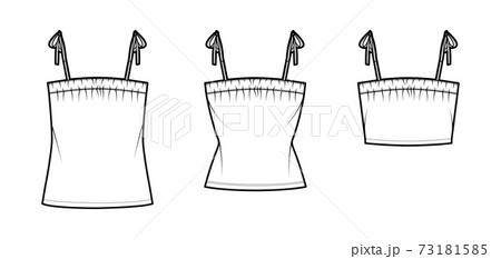 Set of Tanks tie strap tops technical fashion illustration with ruching, oversized and fitted body, tunic, waist length Set of Tanks tie strap tops technical fashion illustration with ruching, oversized and fitted body, tunic, waist length 73181585