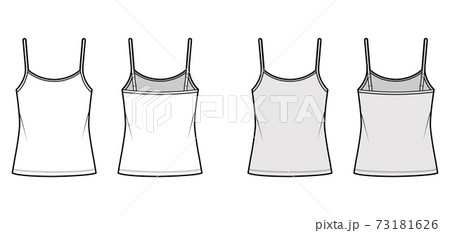 Camisole scoop neck cotton-jersey top technical fashion illustration with thin adjustable straps, oversized Flat outwear 73181626