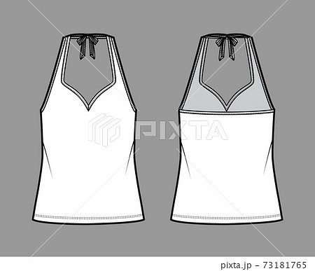 Tank halter sweetheart neck top technical fashion illustration with bow, oversized, tunic length. Flat apparel Tank halter sweetheart neck top technical fashion illustration with bow, oversized, tunic length. Flat apparel 73181765