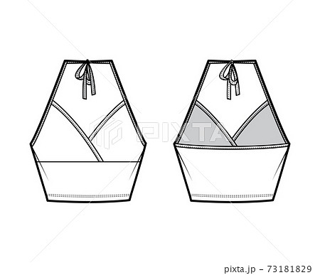 Crop halter neck Camisole surplice tank cotton-jersey top technical fashion illustration with empire seam, bow, slim fit Crop halter neck Camisole surplice tank cotton-jersey top technical fashion illustration with empire seam, bow, slim fit 73181829