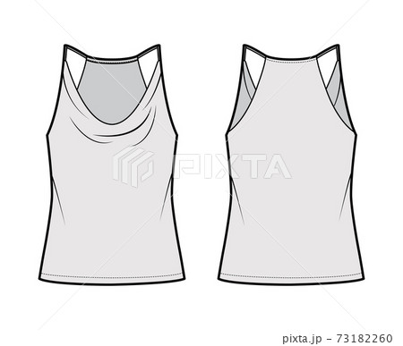 Tank low cowl Crop Camisole technical fashion illustration with thin adjustable straps, oversized, waist length. Flat  73182260