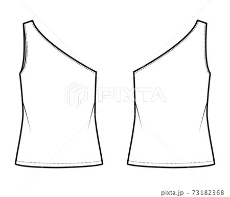 One-shoulder top tank technical fashion illustration with oversized body, tunic length hem. Flat outwear shirt apparel One-shoulder top tank technical fashion illustration with oversized body, tunic length hem. Flat outwear shirt apparel 73182368