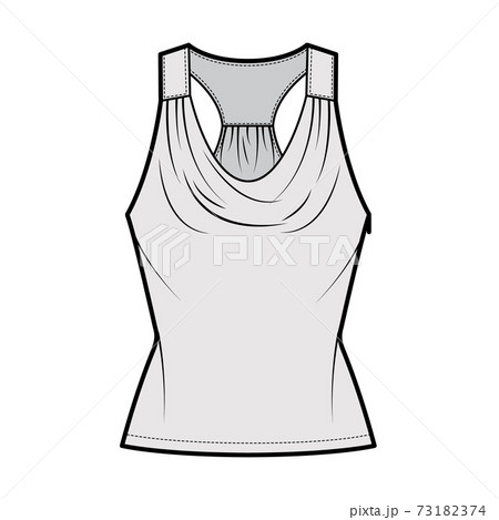 Tank racerback cowl top technical fashion illustration with ruching, fitted body, tunic length. Flat apparel outwear Tank racerback cowl top technical fashion illustration with ruching, fitted body, tunic length. Flat apparel outwear 73182374
