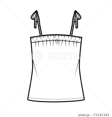 Tank tie strap top technical fashion illustration with ruching, oversized, tunic length. Flat apparel outwear shirt Tank tie strap top technical fashion illustration with ruching, oversized, tunic length. Flat apparel outwear shirt 73182384