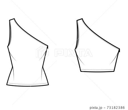 Set of One-shoulder tops tank technical fashion illustration with oversized and fitted body, tunic and waist length hem. 73182386