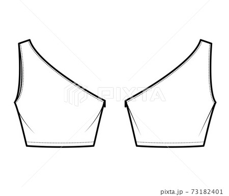 One-shoulder crop top tank technical fashion illustration with fitted slim body, waist length Flat outwear shirt apparel One-shoulder crop top tank technical fashion illustration with fitted slim body, waist length Flat outwear shirt apparel 73182401