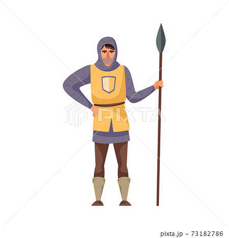Medieval Knight or Warrior Holding Spear Vector Illustration Medieval Knight or Warrior Holding Spear Vector Illustration 73182786