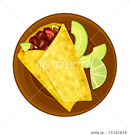 Burrito with Flour Tortilla Filled with Savory Filling of Cooked Beans as Traditional Mexican Dish Vector Illustration Burrito with Flour Tortilla Filled with Savory Filling of Cooked Beans as Traditional Mexican Dish Vector Illustration 73182839